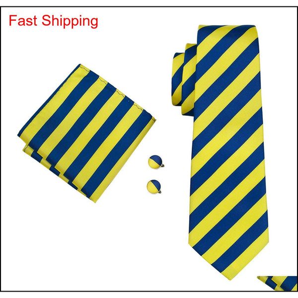 

classic silk men neck tie strips tie sets yellow men ties tie hanky cufflinks jacquard woven meeting business wed qylugk bde_home, Black;blue