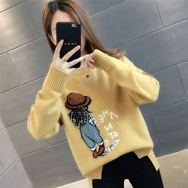 

winter pullover sweater women knitted solid sweater size casual long sleeve pull female solid sweaters pullovers 201221, White;black
