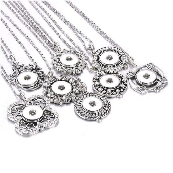 

new snap button necklace jewelry rhinestone crystal metal snap pendant necklace for women fit diy 20mm 18mm snap buttons bbyaul, Silver