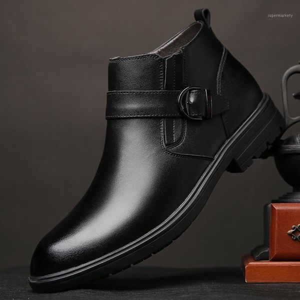 

fashion men genuine leather boots cold winter plush warm men snow boots with fur shoes cotton footwear ankle a41, Black