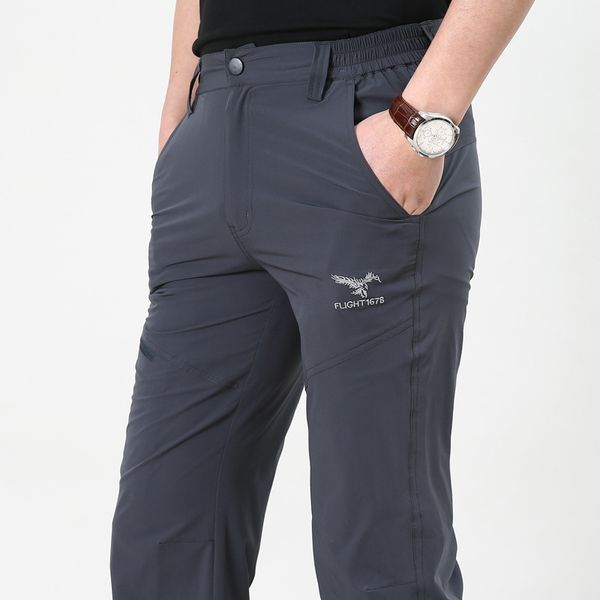 

2021 new spring summer men lightweight waterproof outdoor sports breathable long pants trekking elastic waist 2ji4, Black