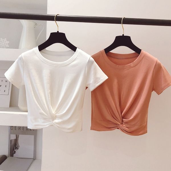 

korean short t-shirt women's short sleeve 2020 new summer coat t-shirt irregular high waist exposed navel cotton half sleeve white d