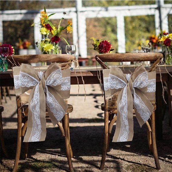 

chair sashes burlap lace cover decor bowknot diy crafts vintage wedding festival decoration