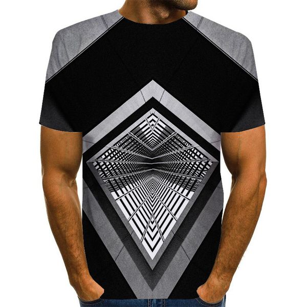 

trendy men's creative geometric digital printing 3d short sleeve casual t-shirt, White;black