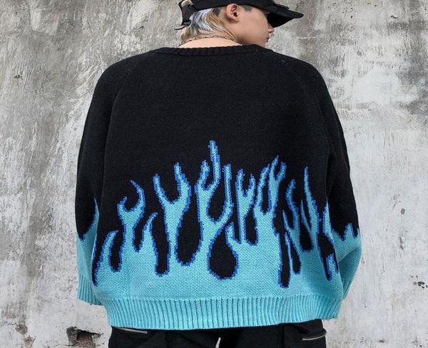 

gonthwid hip hop sweaters fire flame knitted sweater jumpers streetwear harajuku 2020 mens fashion casual pullover coats bbyhkp lg2010, White;black