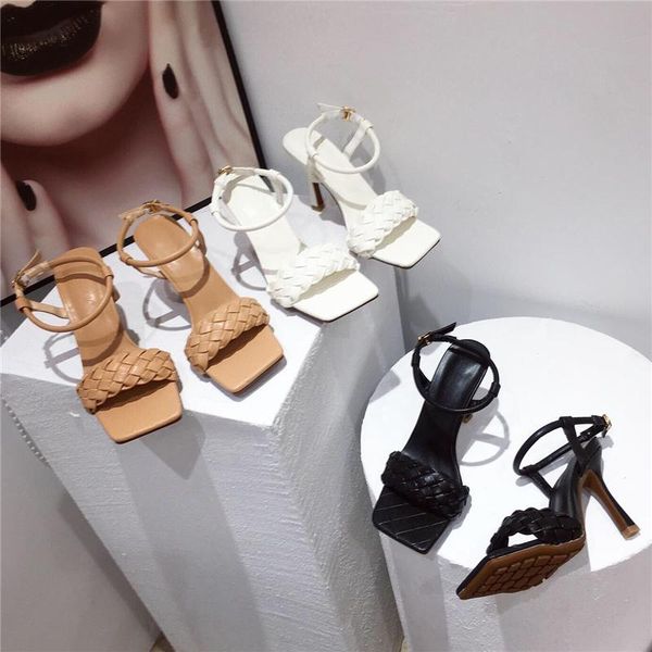 

2021 summer women 9cm high heels weave prom sandals fetish platform pleaser sandles stripper up toe platform elegant shoes, Black