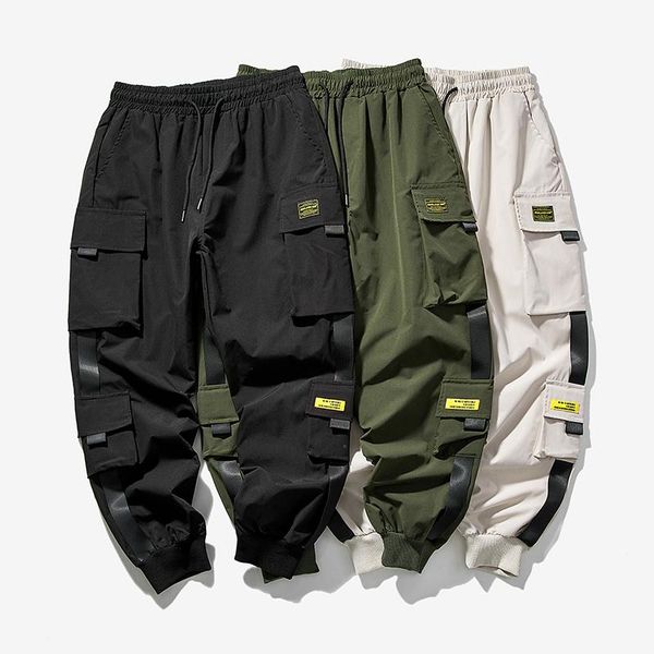 

men's pants cargo fashion jogging men black harem casual male trousers multiple pockets hip hop streetwear