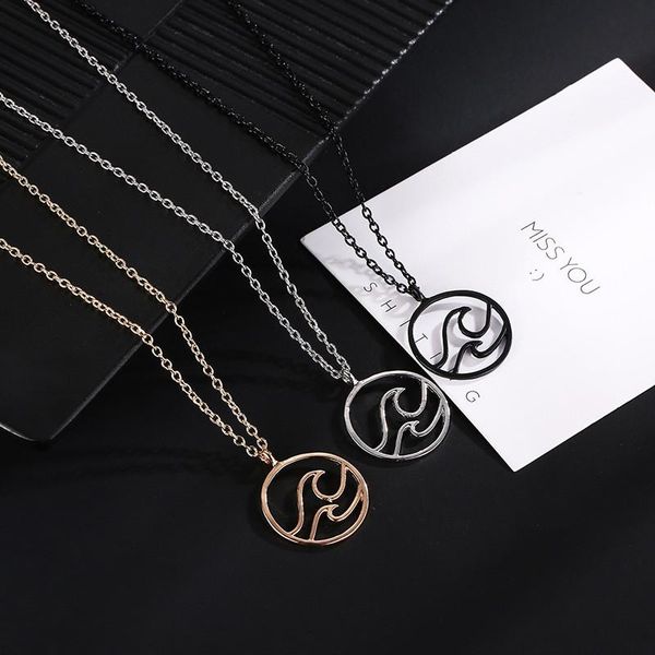 

pendant necklaces fashion round beach nautical surfing waves necklace for women ocean life jewelry gifts, Silver