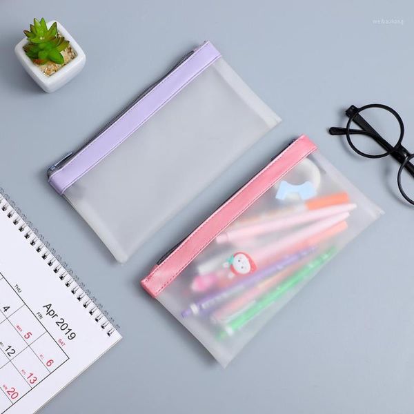 Bleistiftbeutel 1 Stück Frosted Translucent Zipper Case Koreanisches Briefpapier Kreative Einfache große Kapazität PU Niedliche Studentenbedarf1