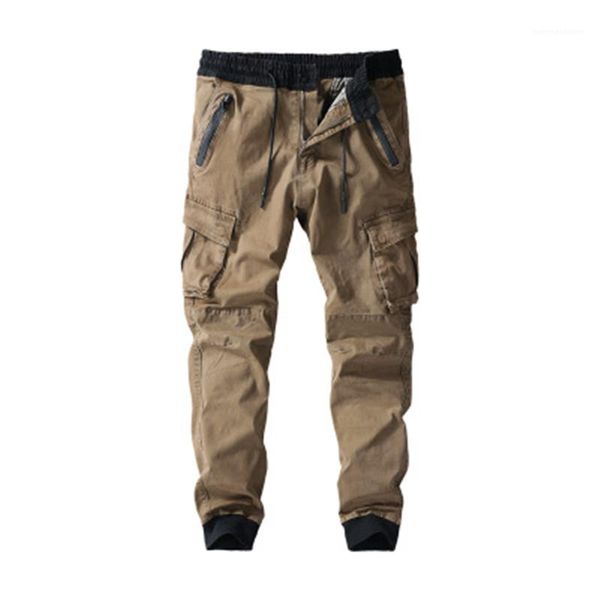 

trend japanese mid overalls designer male pocket drawstring regular loose cargo trousers man straight casual pants fashion, Black