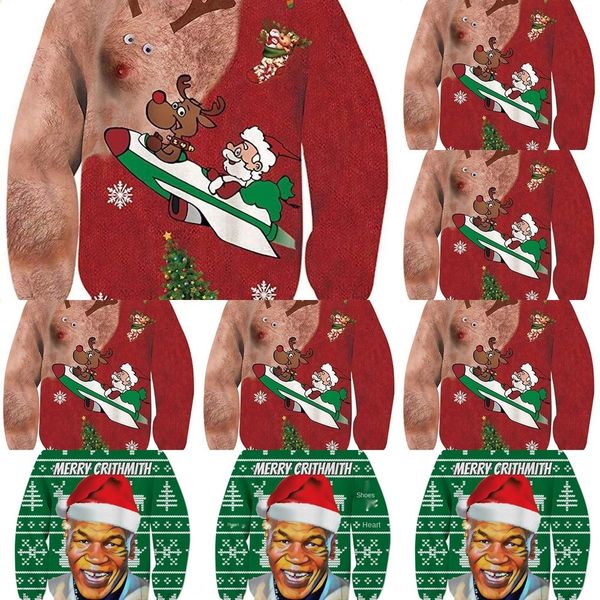 

3d цифровая печать crew шеи длинным рукавом свитера digitaldigital digitalsweater санта-клауса персонализированные мужской и женской одежды, Black