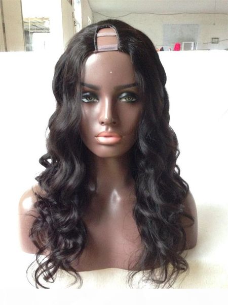 

human hair u part wigs loose wave virgin indian unprocessed remy human hair upart wig wavy middle part for black women, Black;brown