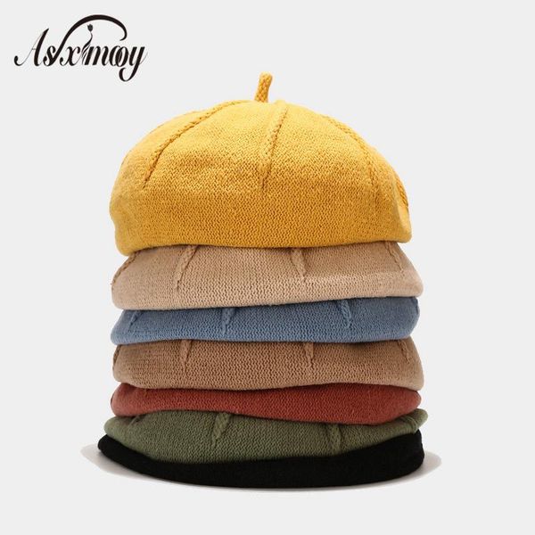 

Women Girls Beret French Artist Warm Knitted Winter Beanie Hat Retro Painter Hat Plain Beret Hats Solid Color Elegant Lady Caps, Blue;gray