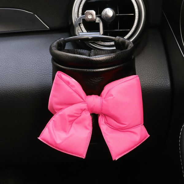 

outlet car air vent storage box leather pink bow mobile phone holder bag stowing tidying girls auto interior accessories