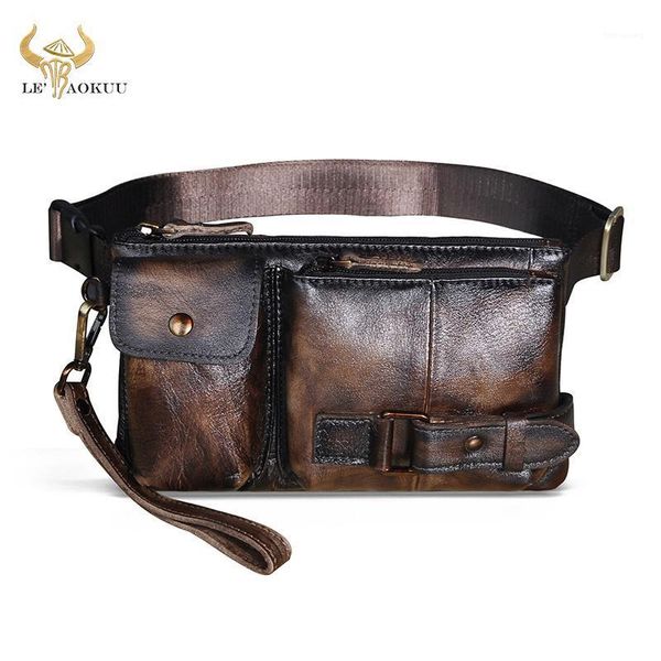

waist bags 2021 trend natural leather men antique coffee travel fanny belt bag chest pack clutch design phone pouch male 81351