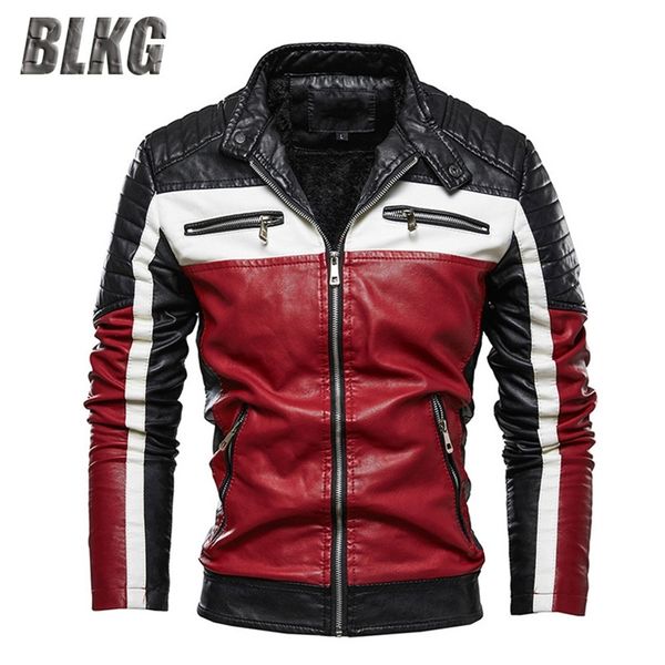 BLKG Fleece Lederjacke Männer Winterjacke Männer Mäntel Motorradjacke Stehkragen Mode Militärmantel Veste Cuir Homme 3XL 201114