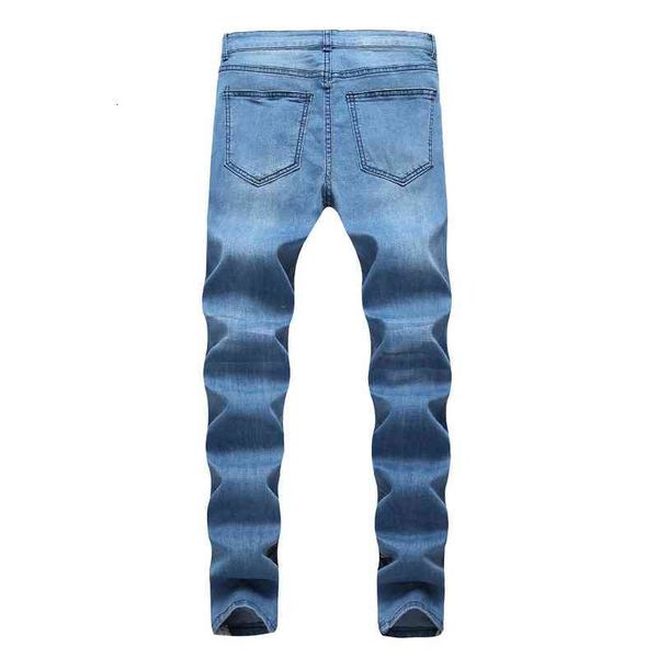 

cool brand mens jeans skinny ripped destroyed stretch slim fit hop pants men casual holes straight striped, Blue