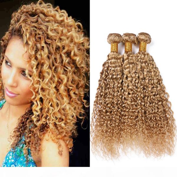 

honey blonde human hair extensions #27 light brown peruvian kinky curly weaves human hair 3 bundles deals blonde virgin hair wefts, Black;brown