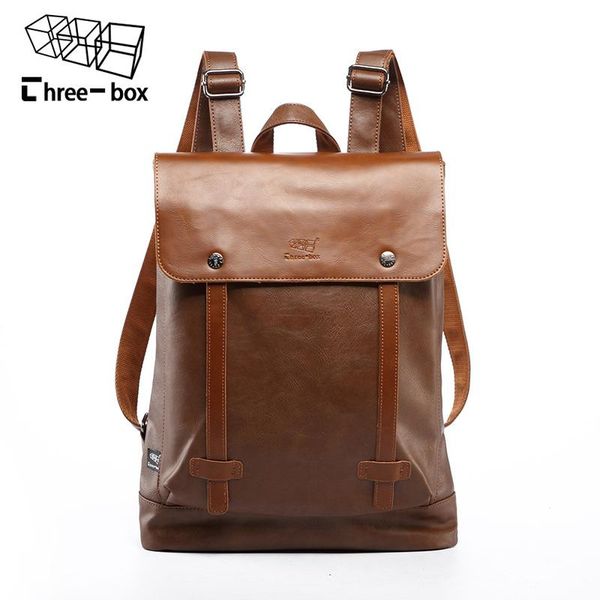 

three-box brand men's large capacity lapbackpack for travel casual men daypacks leather travle backpack male mochila