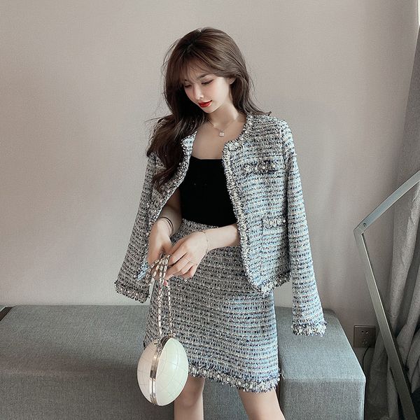 

2020 autumn / winter women's fashion heavy craft nail bead foreign style woolen short coat skirt suit