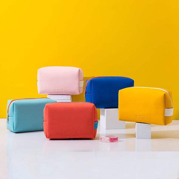 

portable korean waterproof pu cosmetic bag women simple makeup bag neceser mujer toiletry small make up kosmetyczka bags