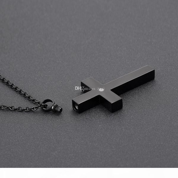 

cmj9848 black stainless steel slim cross cremation urn jewelry necklace mens keepsake memorial pendants for ashes, Silver