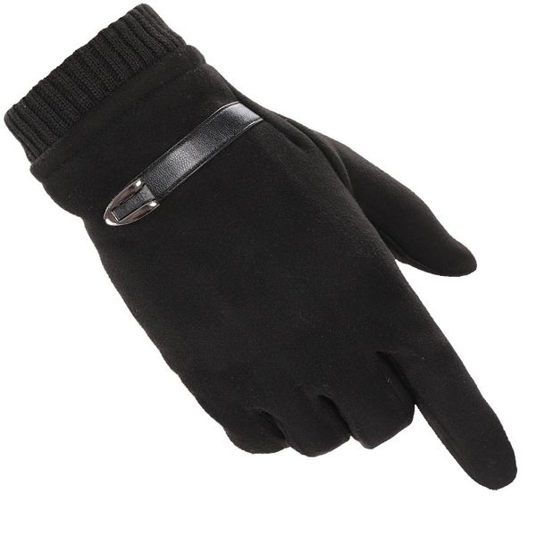 

winter men windproof cuff warm cycling mittens faux suede thicken touch screen gloves buckle driving guantes full finger, Blue;gray
