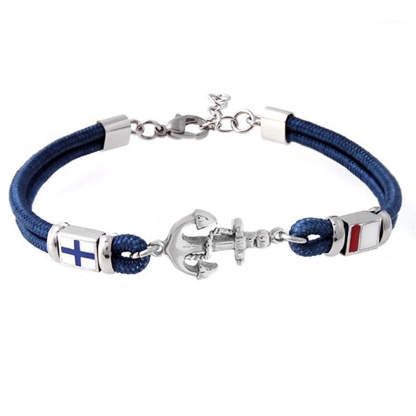 

runda 2020 fashion stainless steel men bracelet anchor nylon string causual style1, Golden;silver