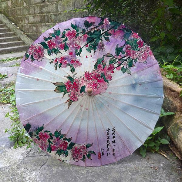 

luzhou oiled paper umbrella rain women sunscreen bamboo classical jiangnan cos decoration blue and white porcelain hanfu parasol bbynsb