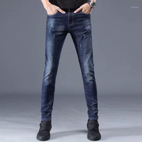 

2020 winter striped pants men jeans new arrival jeans men patchwork hole denim biker trousers slim fit plus size, Blue