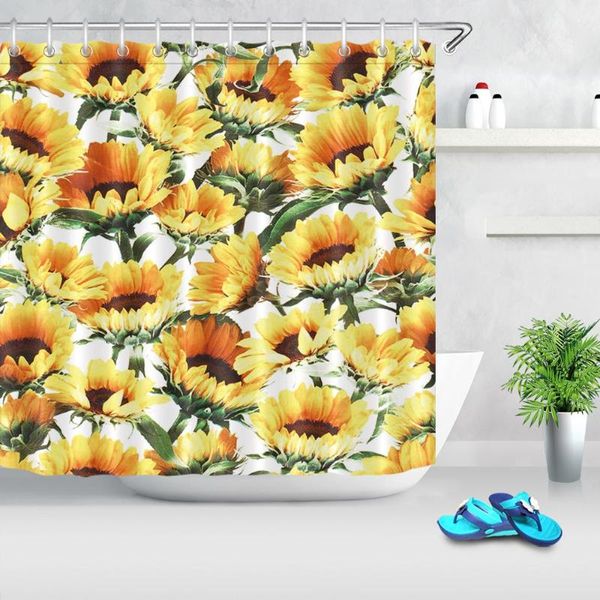 

sunflower print shower curtain blossom yellow flower bath screens waterproof floral bathroom curtain fabric farmhouse decor