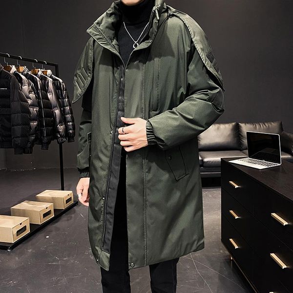 

men's down & parkas winter jacket men hooded parka casual long warm coat mens outerwear male solid clothing 2021, Black