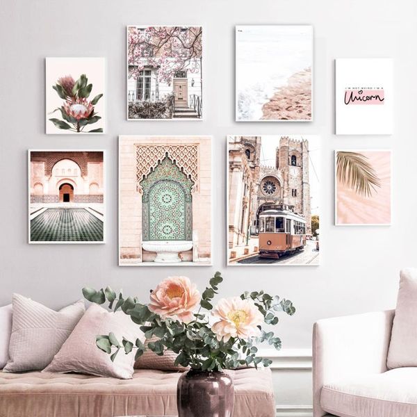 

palm leaf flower beach tram morocco door wall art canvas painting nordic posters and prints wall pictures for living room decor1
