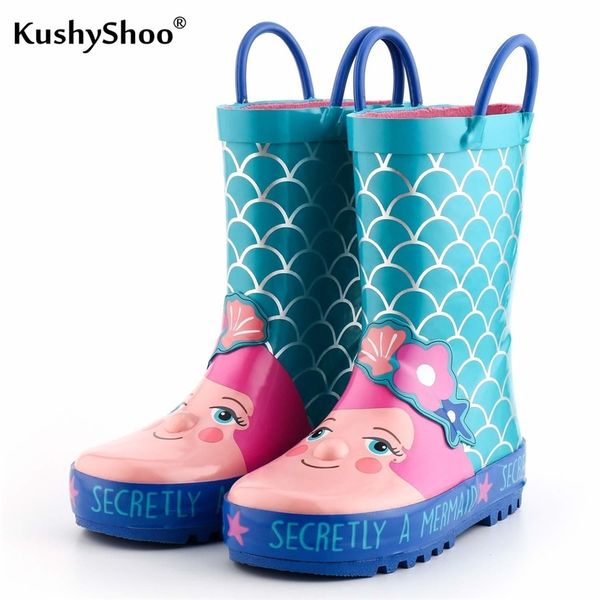 

kushyshoo kids rain boots children' rubber boots lovely mermaid patterns kids boots girls rainboots toddler water shoes y201028, Black;grey