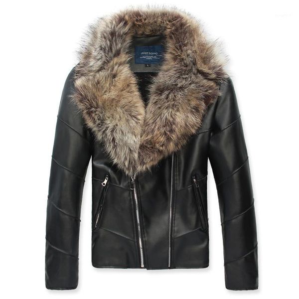 

new leather jacket men's brand fashion winter leather clothing fur collar plush liner thickening men coats / m-xxl1, Black