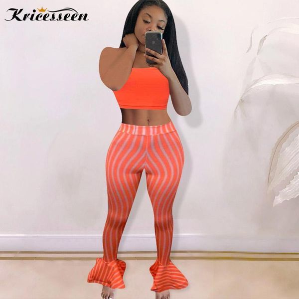 

kricesseen casual striped two pieces pants set women strapless crop and ruffles detail long pant suits 2 pieces outfits1, Gray