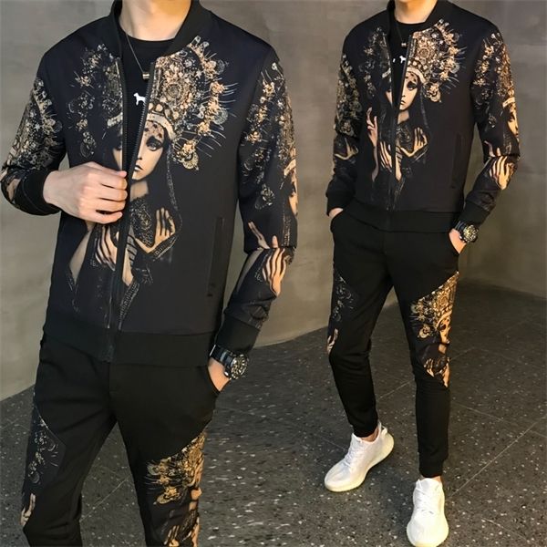 

2019 social spirit guy beauty printing suit kuaishou style 1004, Gray
