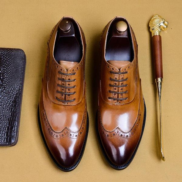 

genuine leather men formal oxfords shoes business office work dress shoes for men lace up pointed toe social business a165, Black