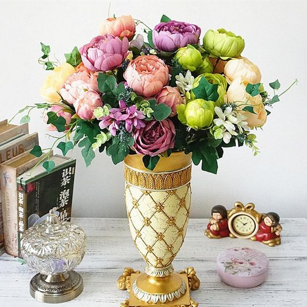 

european artificial peony flowers bunch silk fake flores peonies for home l decor diy wedding party decoration wreath1