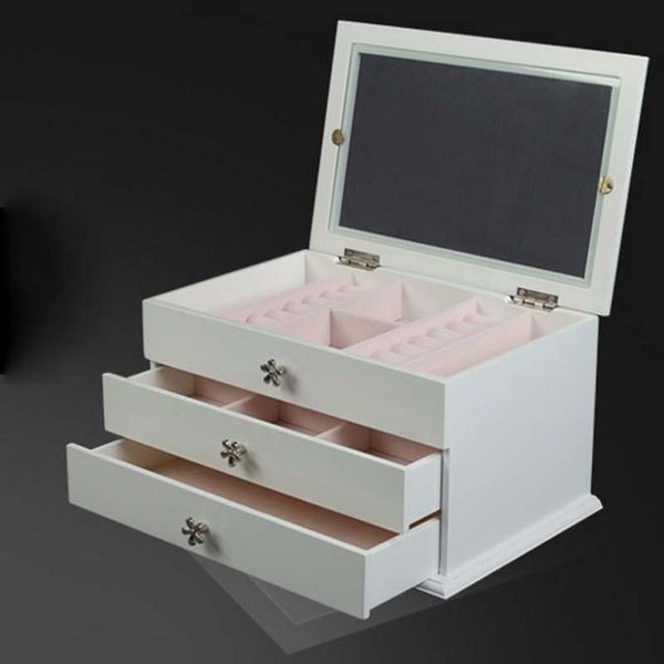 

wooden jewelry box princess jewelry necklace ring storage creative multifunction organzier box, Pink;blue