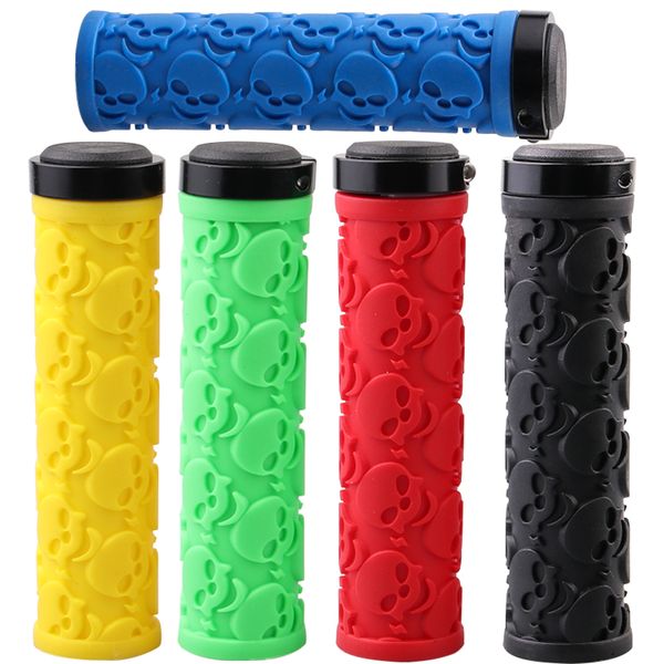 

bicycle anti-slid rubber skull dot handlebar grips with dual lock on clamps for mtb mountain bike road bike