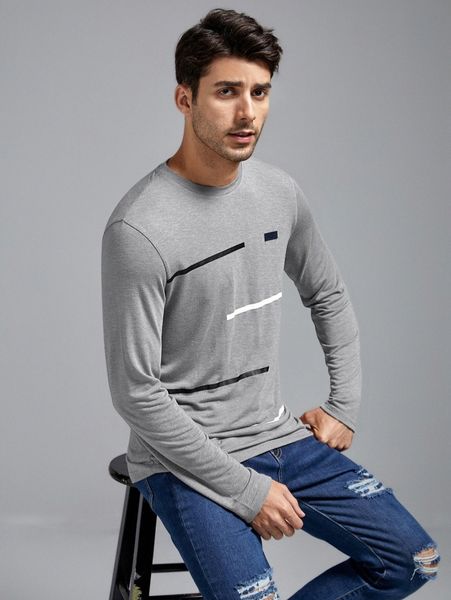 

men striped print patched detail tee d1w3#, White;black