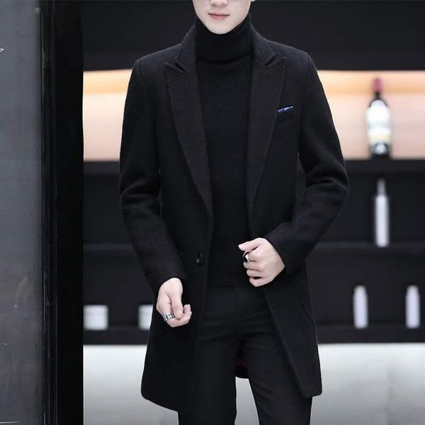

trench coat men 2020 new style spring and autumn mid-length men woolen overcoat korean-style trend slim fit british coat, Tan;black