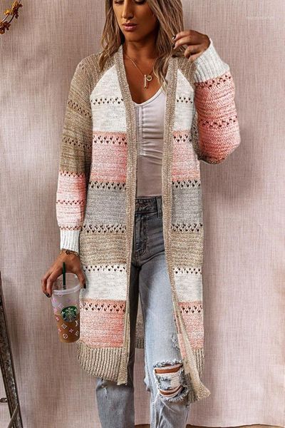

women's knits & tees cardigan coat womens color block striped sweater casual long women warm knitted female loose winter1, White