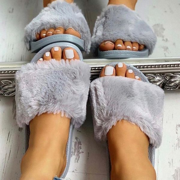 

winter fur slides for warm plush slippers comfort fluffy shoes female indoor non-slip flat women indoor women's drop shipping #5j0v, Black