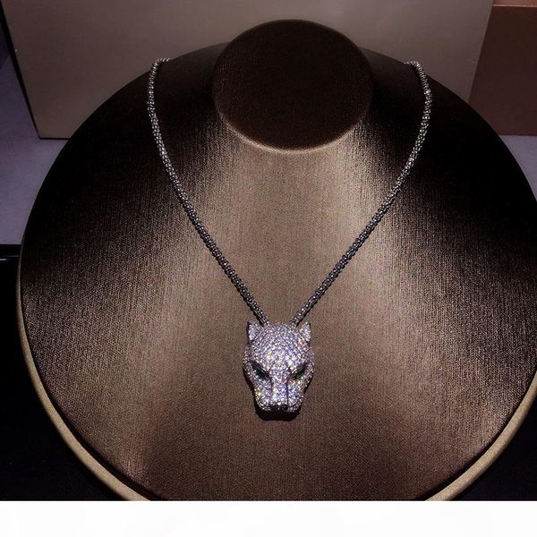 

new pure silver 925 мода циркон leopard ожерелье партии ювелирных изделий sterling роскошное белое золото leopard head свитер цепи j190517