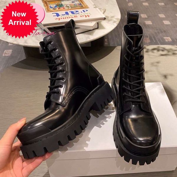 

2021 the new new femlae chunky ankle fashion shoelaces women boots shoes woman 3pdh, Black