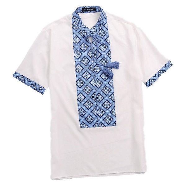 

incerun men's tee shirts tropical short sleeve embroidered print v-neck drawstring tee camisa femininas male hawaiian shirt, White;black