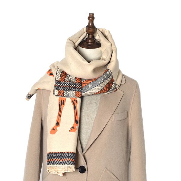 

2021 new brand winter double sided scarf women cashmere warm pashmina foulard lady horse scarves thick soft shawls wraps o07o, Blue;gray
