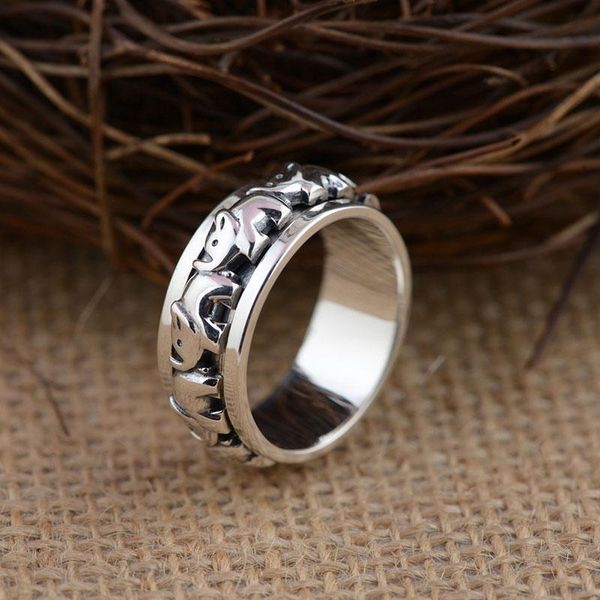 

fnj 925 sterling silver ring elephant pattern s925 thai silver rings for women men jewelry anillos male, Golden;silver